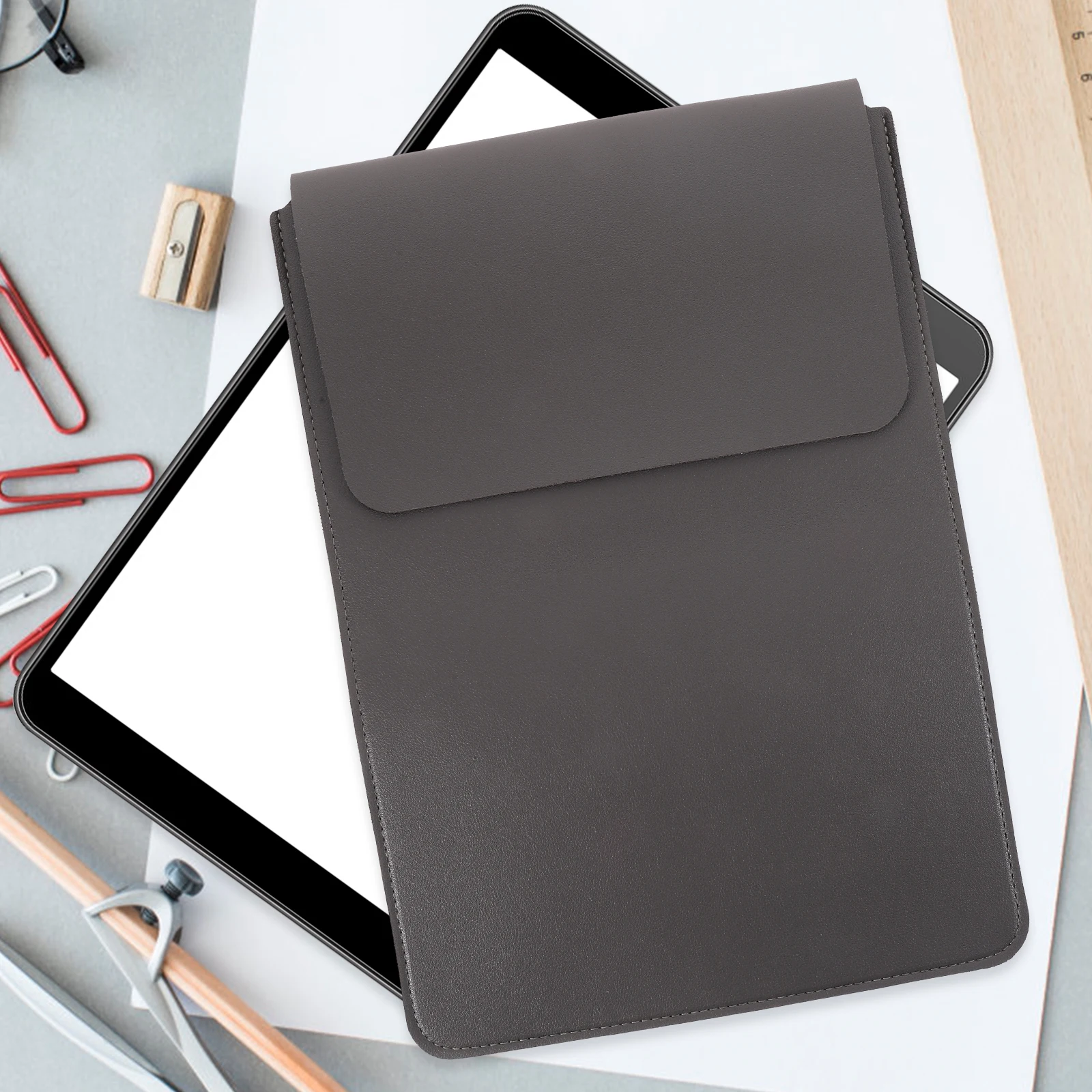 

Portable Laptop Sleeve 14 Inch Deep Gray PU Computer Case Scratch Resistant Soft Flannel Lining Laptop