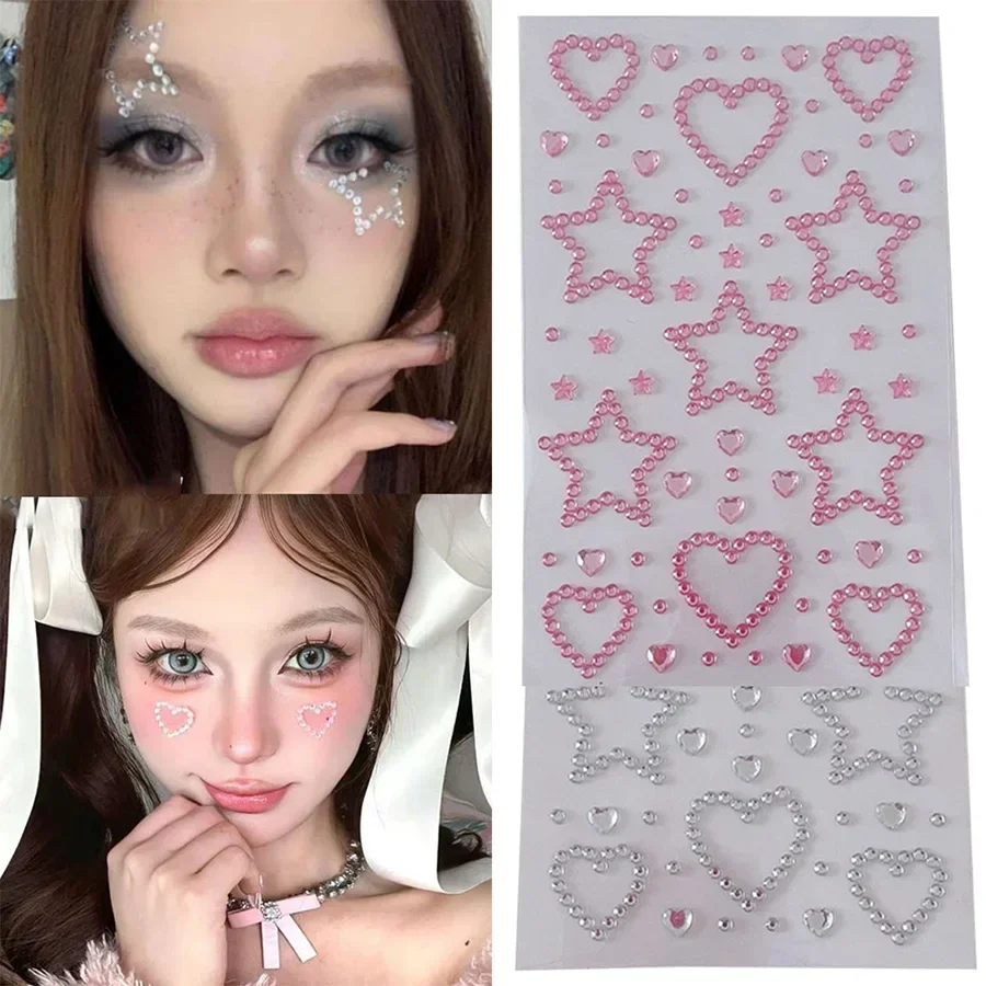 3D Star Heart Acrylic Crystal Stickers Kids DIY Decoration Self Adhesive Jewel Crafts Sparkly Rhinestone Stickers Girls Gifts