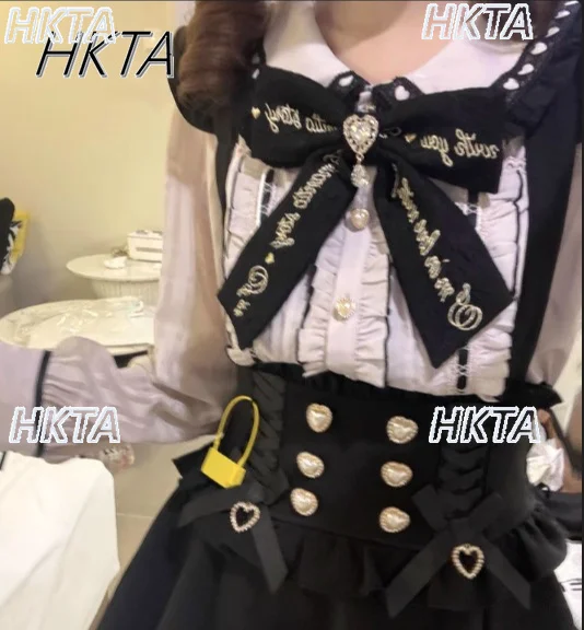 

Japanese Mines Shirt Embroidered Bow Sailor Collar Love Lace Sweet Cute Long Short Sleeve Blouse Women 2025 Summer New Camisas