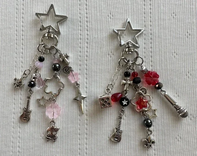 Handmade messy rock star GF avant-garde girl keychain