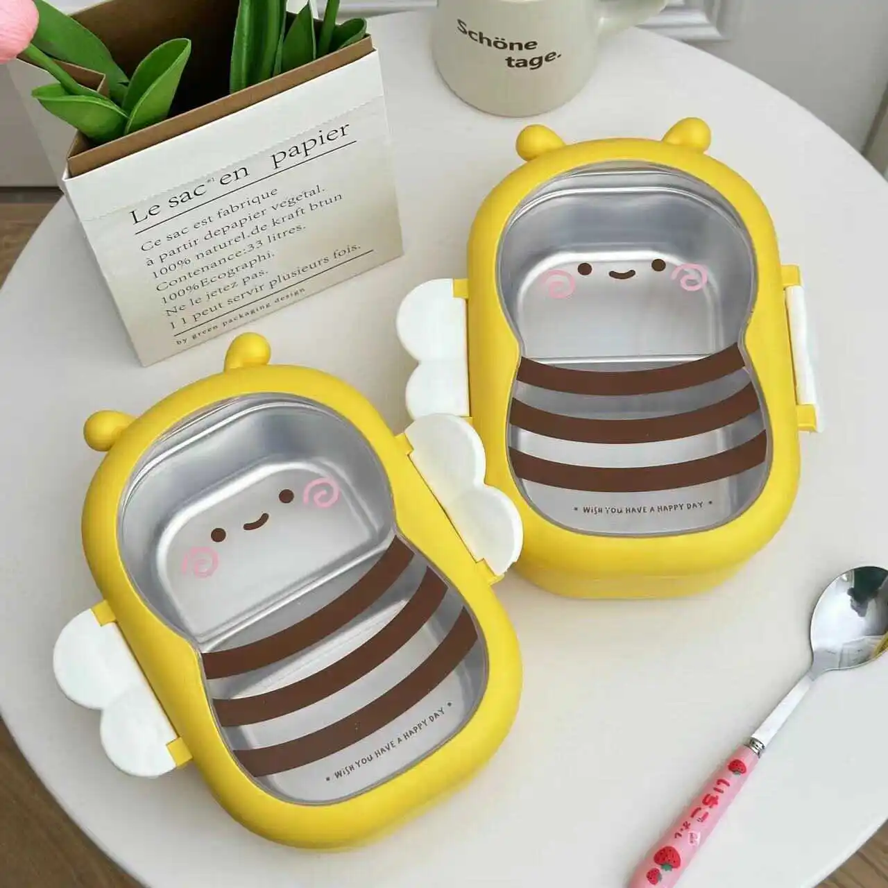 Kid's Lunch Box Bee Cute Stainless Steel Food Container Bento Box Portable Camping Picnic Children Adults Back To School