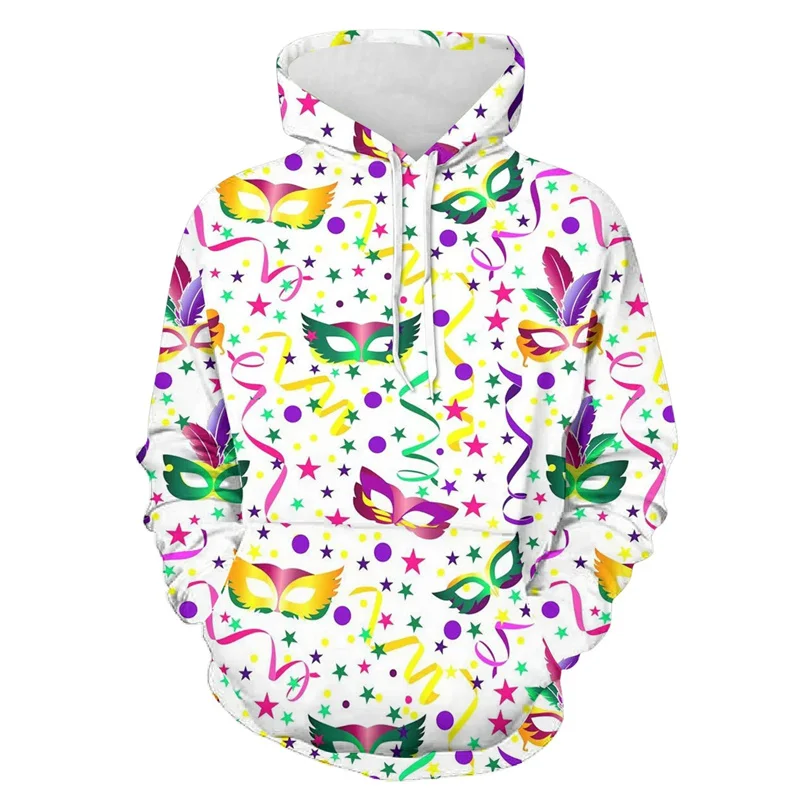 Fashion Men's Mask Party Graphic Hoodie Women 3D Printing Festival Pullovers Tops Casual Cosplay Oversized Hooded Sweatshirt