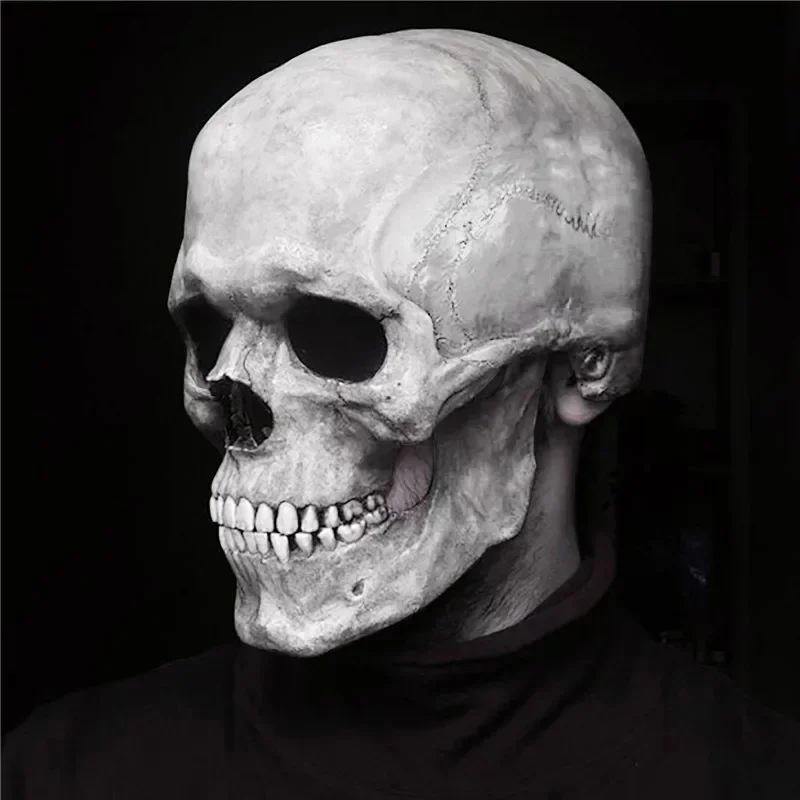 Halloween Full Head Skull Mask Carnival Adults Realistc Anonymous Moveable Mouth Jaw Anime Horror Helmet Skeleton Headgear Masks