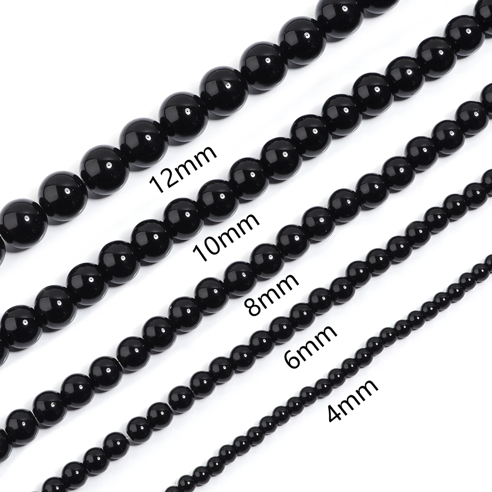 1Strand 4/6/8/10/12mm Black Glass Beads Round Smooth Loose Spacer Beads for Jewelry Making DIY Handmade Charm Bracelets Necklace