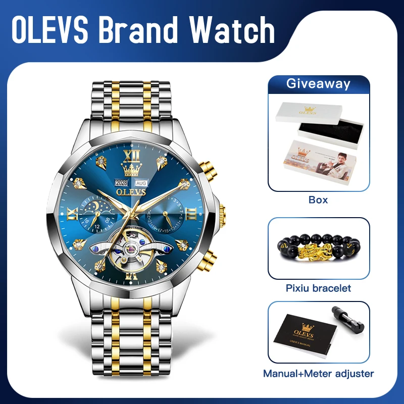 OLEVS 6621 Mens Watch Business Brand Automatic Mechanical Watch Waterproof Watch For Man Moon Phase Original Watches Luxury Men