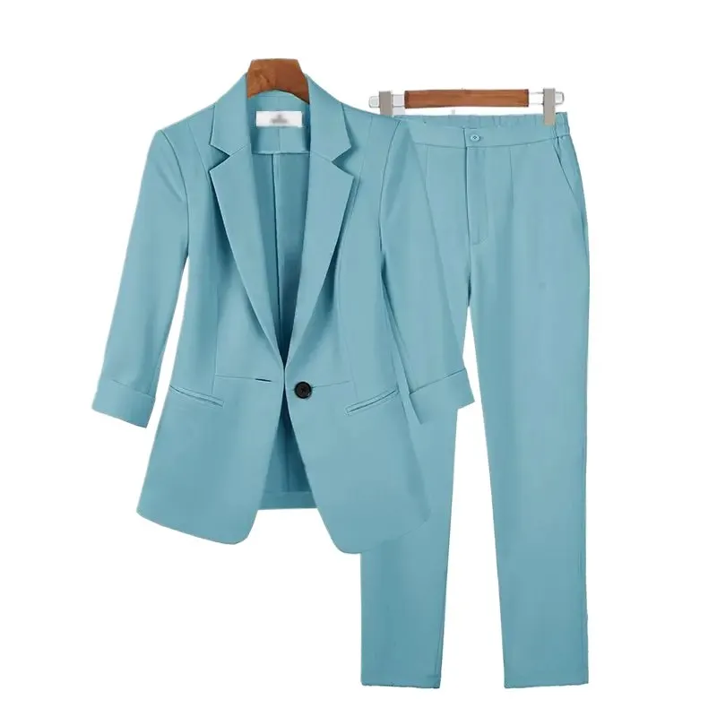 Women's Summer Thin Fashion Suit Jacket Pants Two-piece 2024 New Casual Blazer Matching Set Korean Elegant Professional Wear