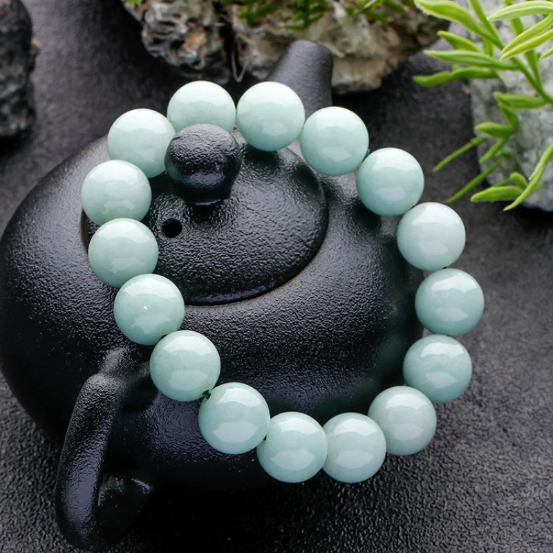 Factory Direct Sales Natural Myanmar Female a Bean Color Jade Single Circle round Beads Bracelet Amazon Source