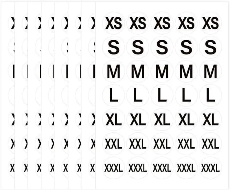 350Pcs Clothing Size Stickers Labels 1 inch Black Round Self Adhesive Size Labels Stickers for Clothing T Shirts Trousers Skirt