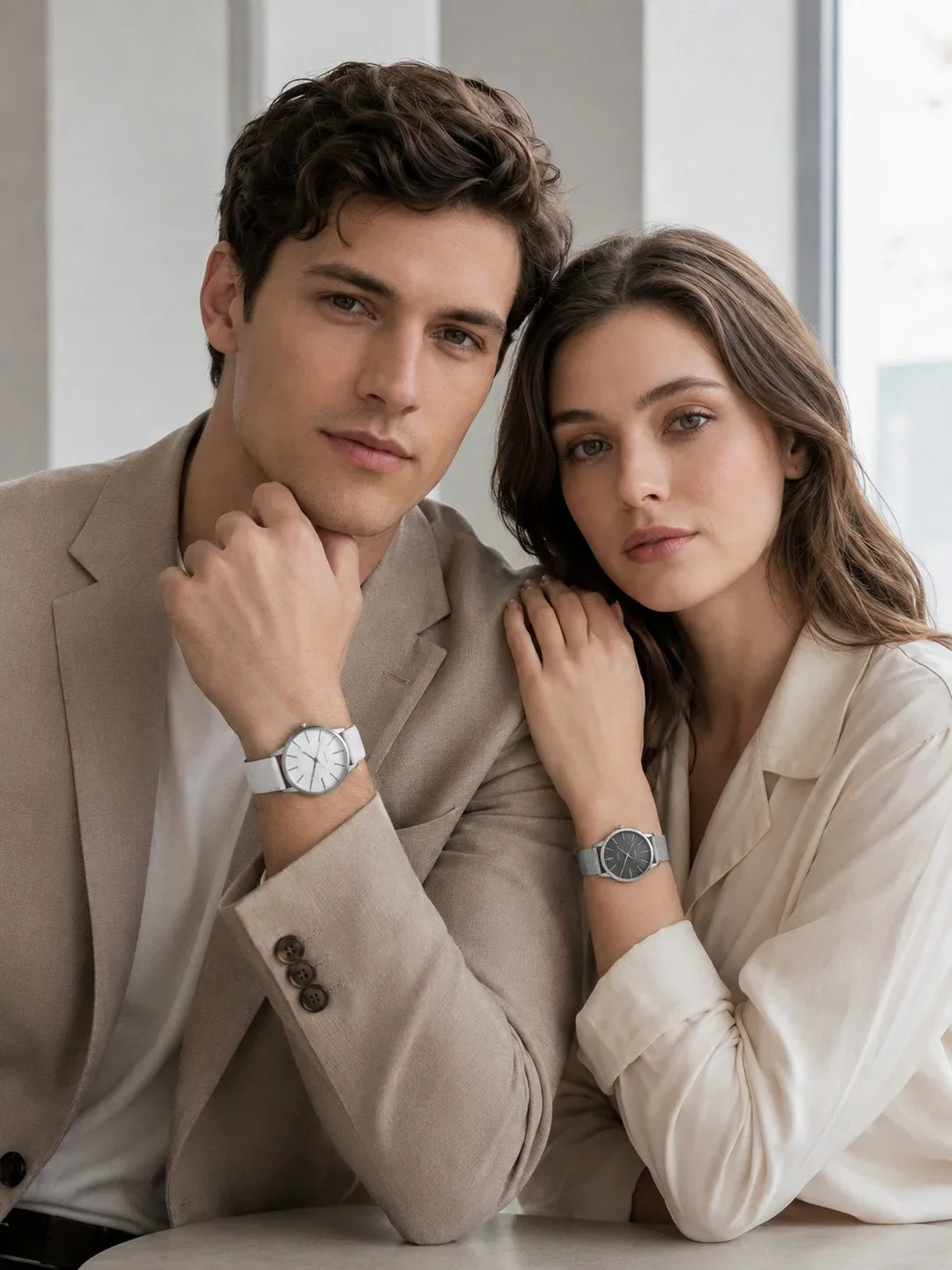 2Pcs Lovers Watch Set Classic Minimal Mesh & Leather Strap Analog Quartz Wristwatch Men Women Fashion Couple Matching Timepieces