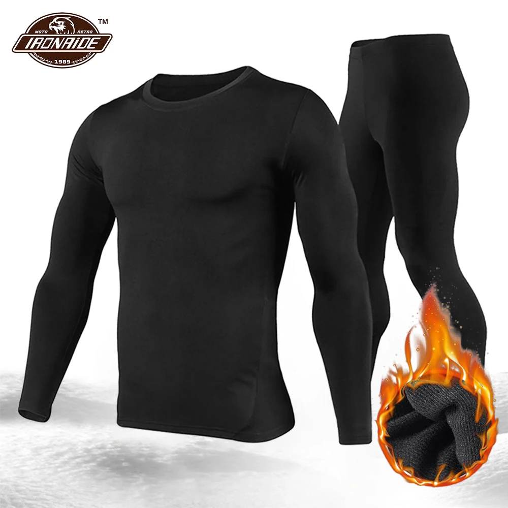 Men\'s Fleece Lined Thermal Underwear Set Motorcycle Skiing Base Layer Winter Warm Long Johns Shirts & Tops Bottom Suit