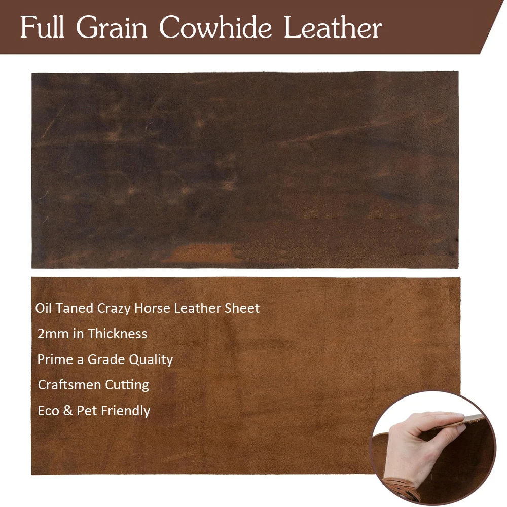 Genuine Leather Tooling Sheets 2.0MM Thick Genuine Top Full Grain Oil Tan Crazy Horse Cowhide Leather Sheets for Crafts Tool