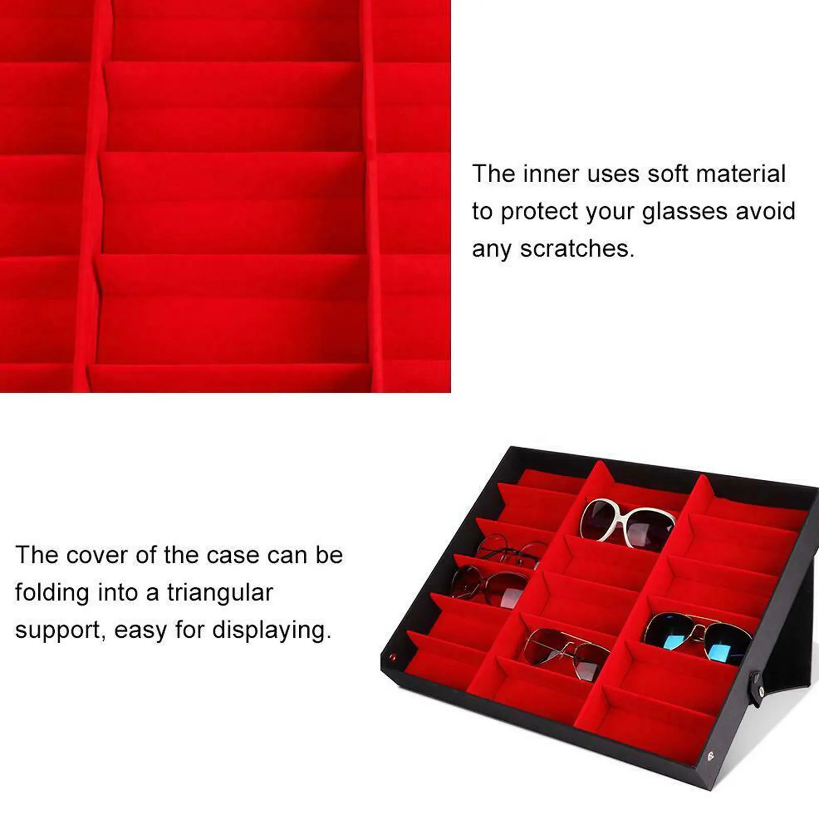18 Grids Eyeglass Display Box Showcase Sunglasses Box Case Tray Display Flannel Stand Rack for Women Men