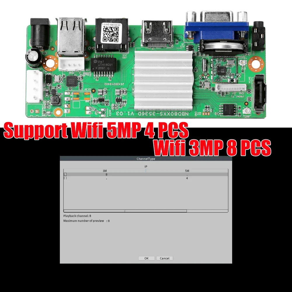 Nvr無線lanボード4CH/5MP 8CH/3MPセキュリティビデオレコーダーH.265 + wifi nvr人間の顔検出サポートtfカードssd ptz無線lanカメラ