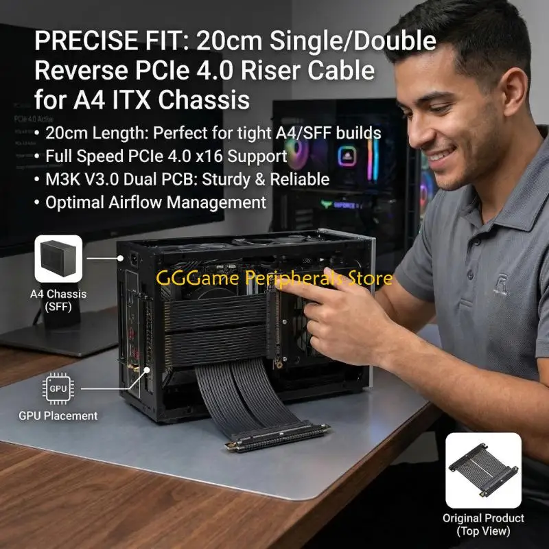 U55B Reliable PCIE Gen4 X16 Double Reverse GPU Extension Cable Optimized For ITX Builds And Workstations
