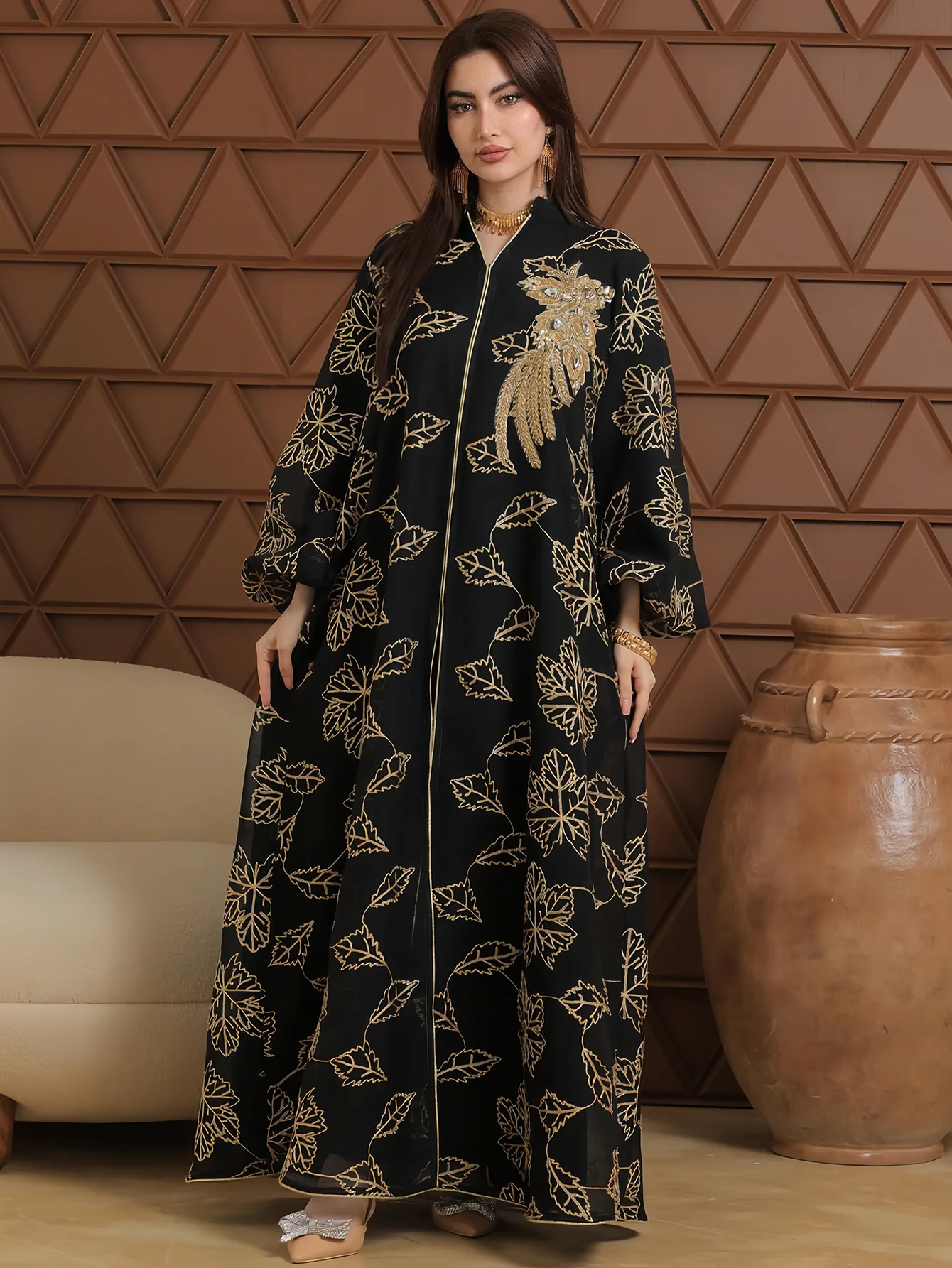 Muzułmańskie kobiety haftowany 2-częściowy zestaw sukienek Party Abaya Jalabiya Eid Vestidos Dubai Abayas Ramadan marokański szlafrok Kaftan