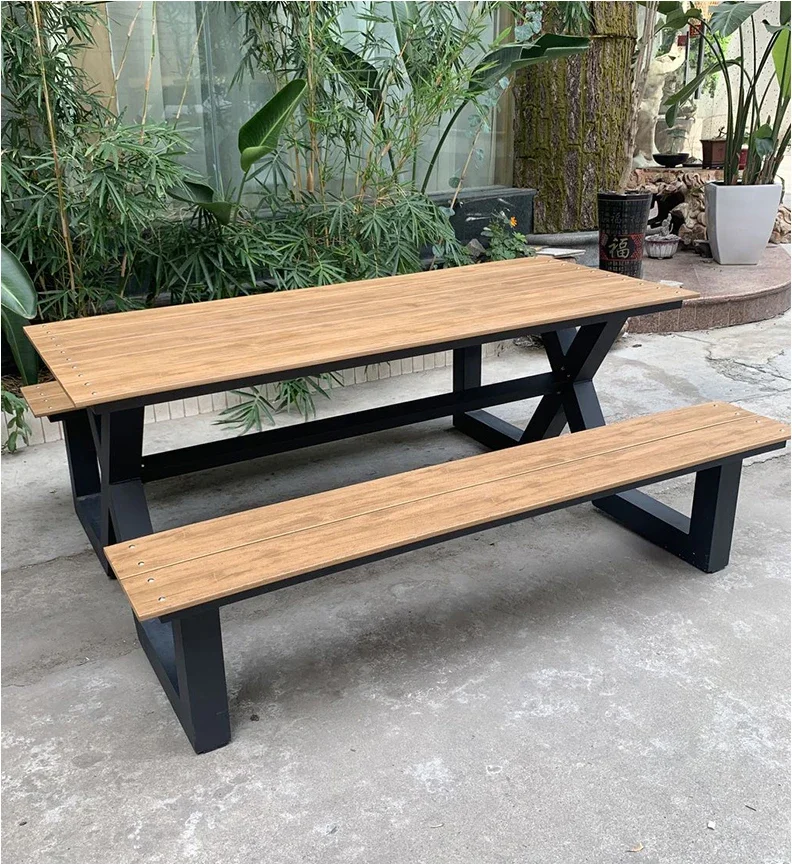 

Furniture Outdoor courtyard outdoor simple table and stool modern casual aluminum alloy all-in-one dining table combination