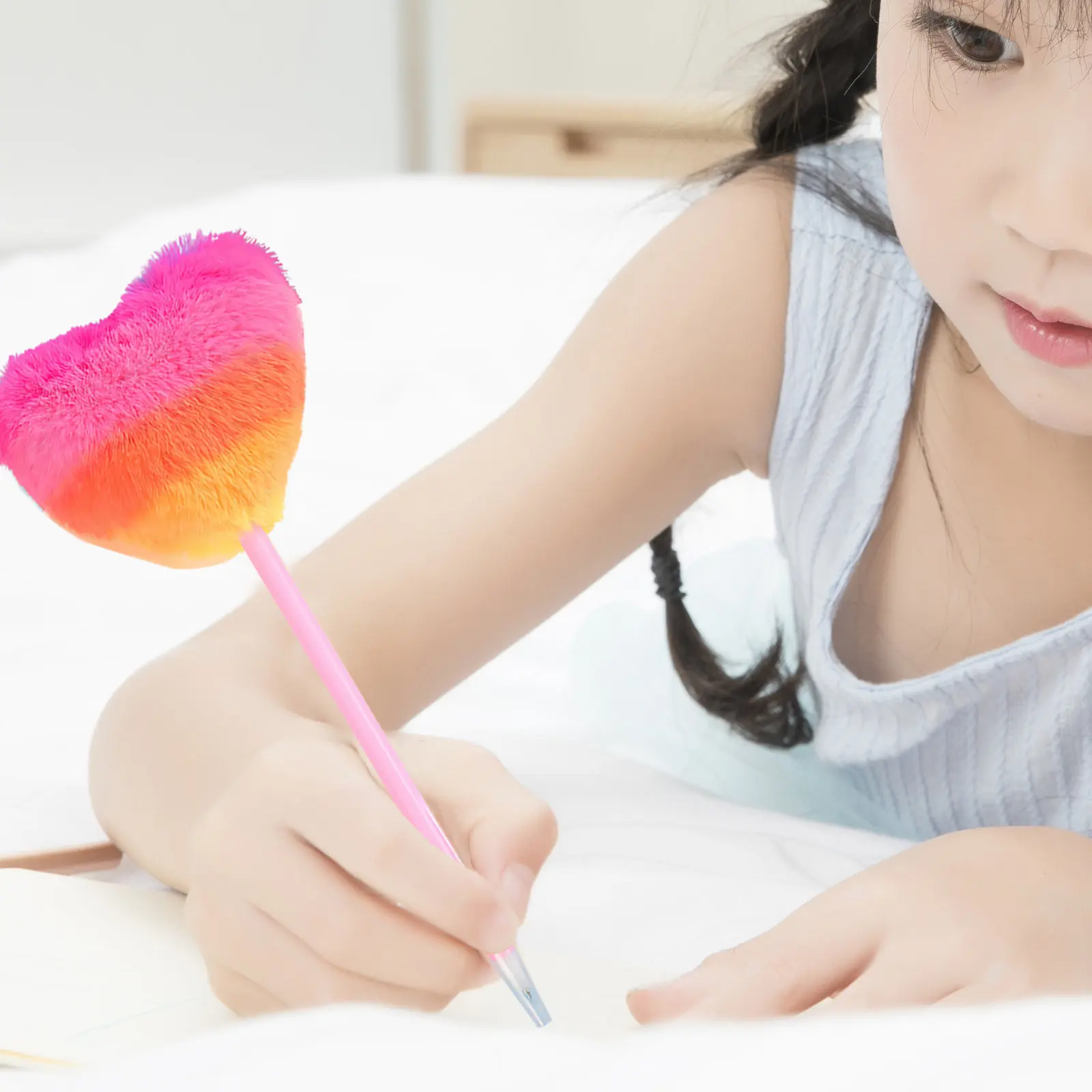 

8Pcs Heart-Shaped Pom Pom Ballpoint Pens Cute Love Stationery for Kids Students Journaling Creative Writing School Office