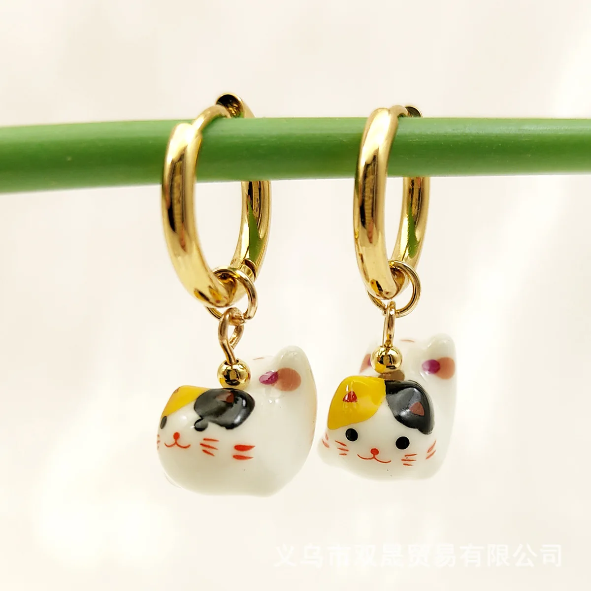 

Cute Ceramics Small Cat Earring Creative Cartoon Kitten Earrings Hoop Earrings For Women Fashion Small Hoops Earring With Cat