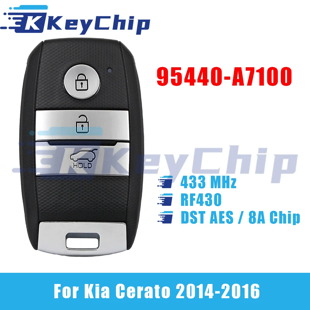 KeyChip Pro para Kia Cerato 2014-2016 Chave de carro inteligente de 3 botões 433 MHz RF430 DST AES 8A Chip 95440-A7100