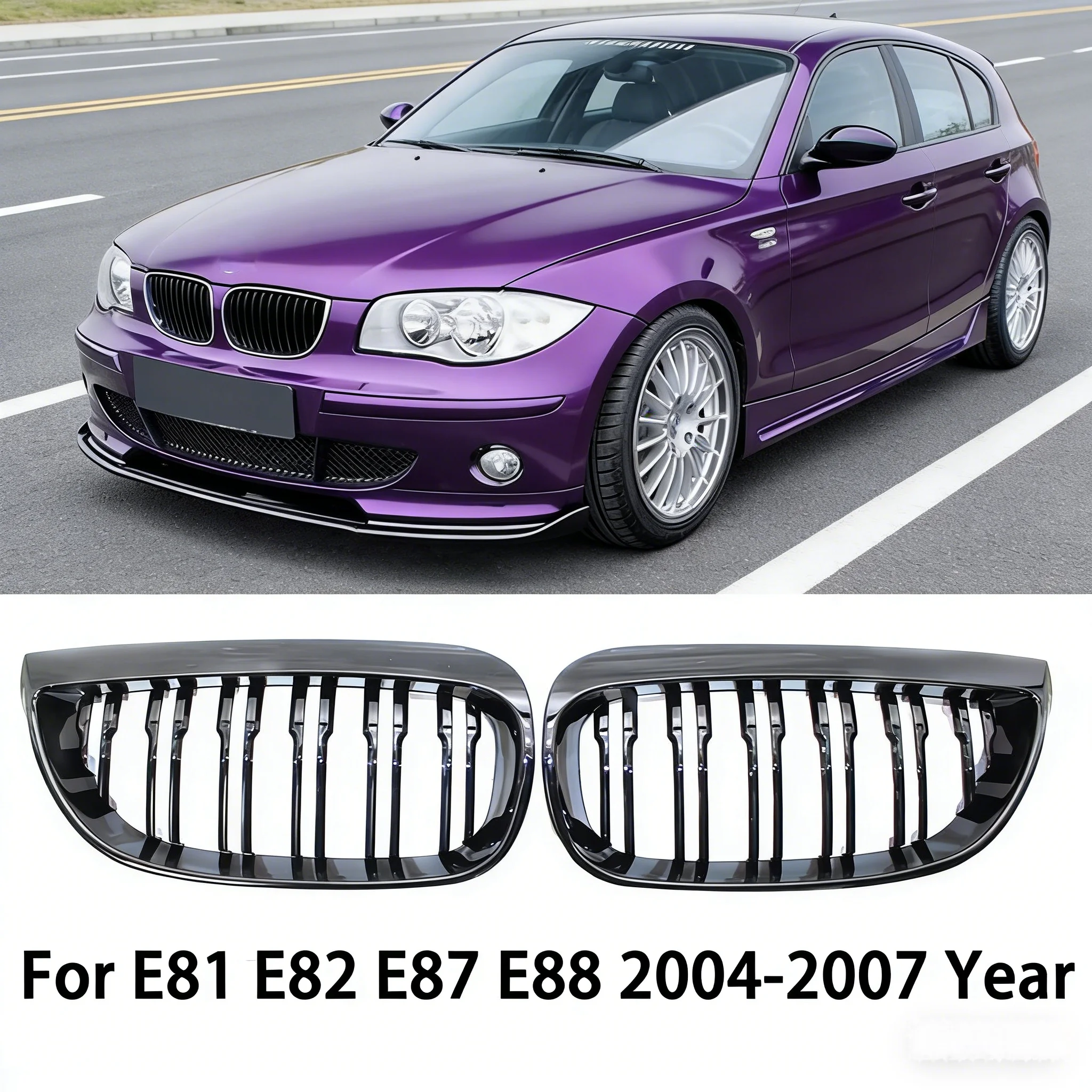 

For BMW E81 E87 E82 E88 128I 130I 135I Car Front Bumper Kidney Grille Racing Grills Grilles Gloss Black Dual Slats Grill 07-11