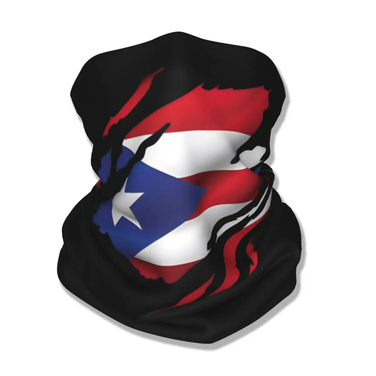 Puerto Rico Ripped Flag Bandana Neck Cover Printed Magic Scarf Multifunctional Cycling Scarf Hiking Unisex Adult Breathable