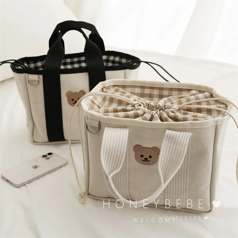 Korean Instagram Mommy Bag Cartoon Little Bear Mommy Bag Canvas Outgoing Lightweight and Multi functional Handheld Baby Bag