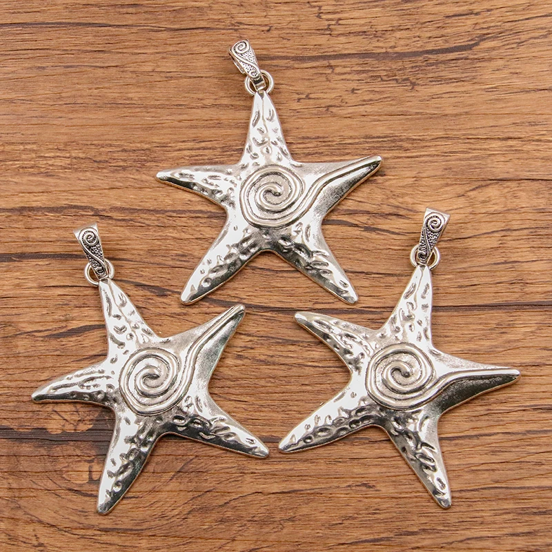 1PCS 66*81mm Picture Color Big Starfish Charms Marine Organism Pendant Metal Alloy DIY Necklace Bracelet Earrings Marking