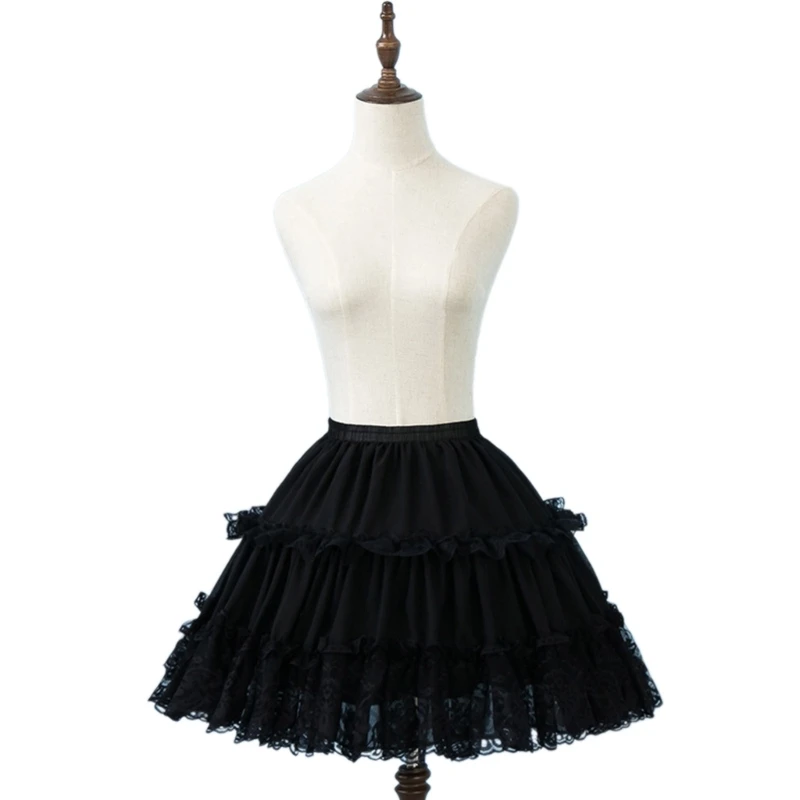 Phụ Nữ 2 Lớp Petticoat Váy Cosplay 2 Vòng Xếp Ly Ren Ngắn Tây Nam Không