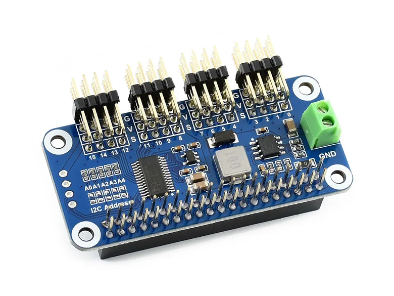 Waveshare Servo Driver HAT (B) for Raspberry Pi, 16-Channel, 12-bit, I2C