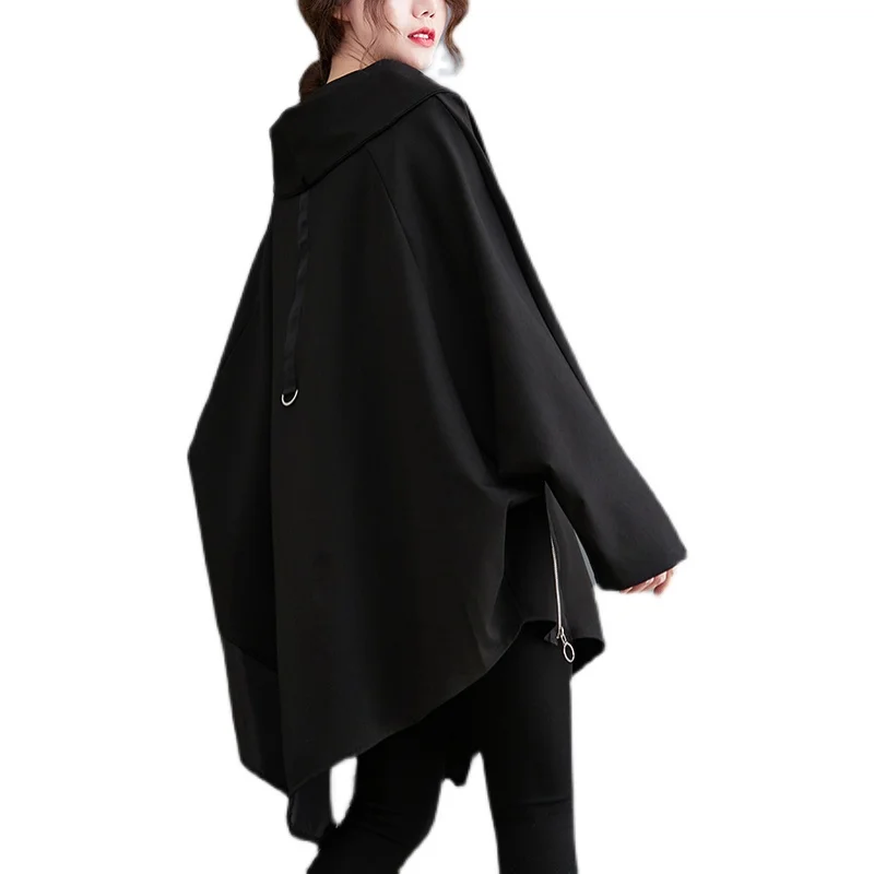 Felpa con cappuccio oversize da donna lunga chiusura con cerniera Sve Coreano Sle Pendolarismo Regular sottile cappuccio lungo con orlo irregolare Top