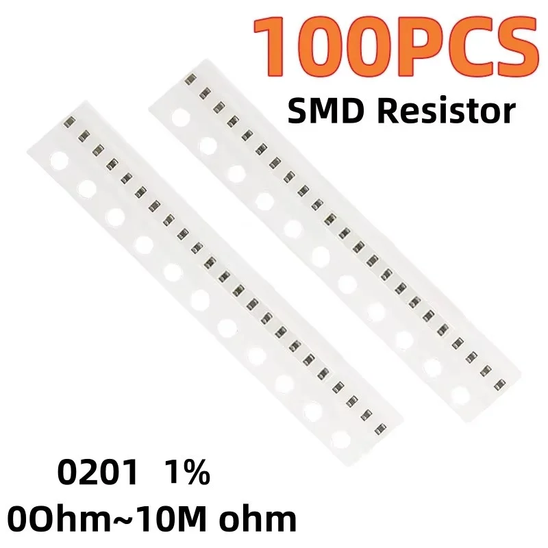 100PCS 0201 SMD Resistor 1% 0r-10m, 0, 1, 10, 100, 150, 220, 330 ohm, 1k, 2.2k, 3.3k, 10k, 100k, 0r 1r, 10r, 100r, 150r, 220r 1m