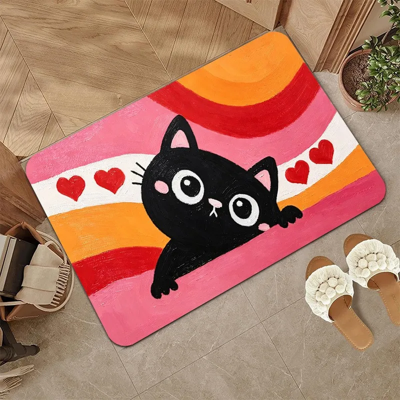 Cute French Bulldog Bone Heart Welcome Text Graphic Decor Entry Mat, Pet Theme For Indoor Residential Porch