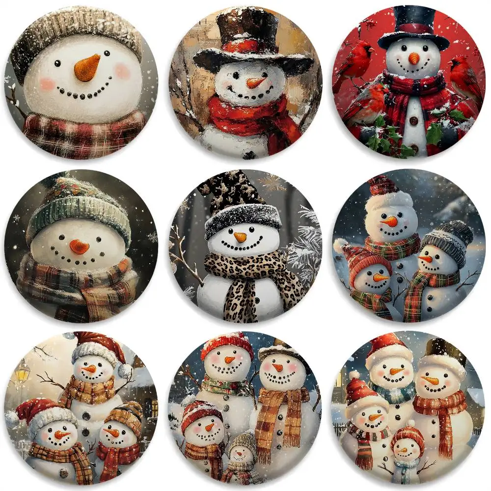 

Christmas Snowman Oil Paint Badges Round Exquisite Badge Brooches Creative Pins For Clothes Hat Backpack Gift Accessories