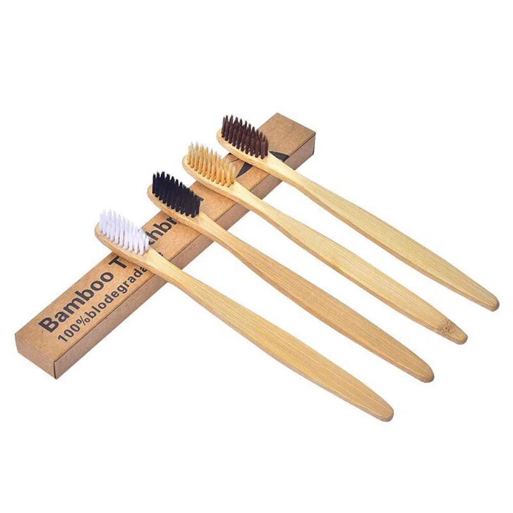 

4pcs Bamboo Charcoal Toothbrush Eco-Friendly Wood Grain Non-Slip Handle Antibacterial Oral Care Disposable Toothbrush