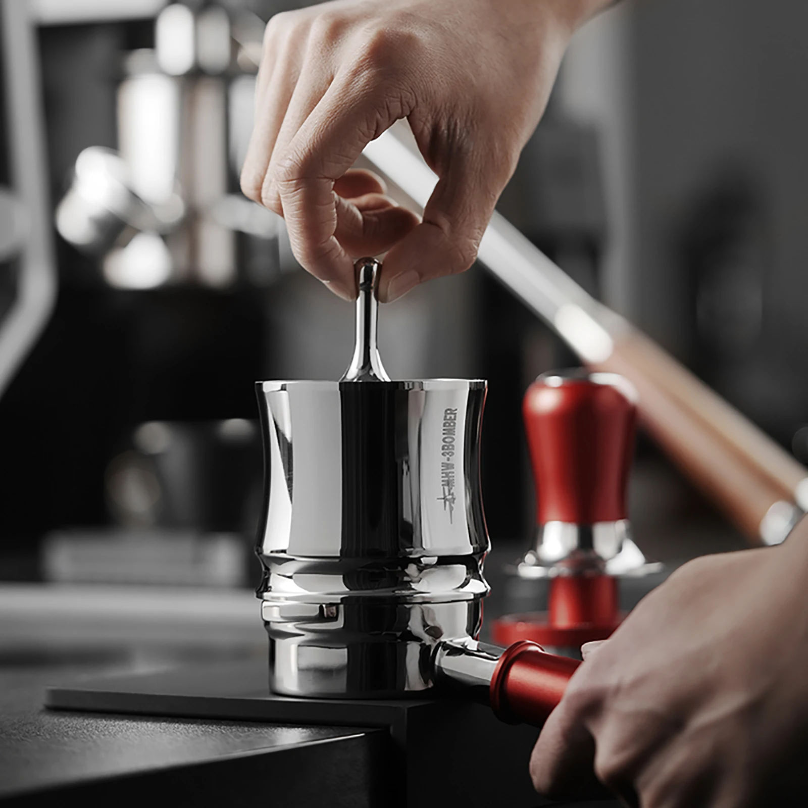 MHW-3BOMBER Official Flowlight Series Stainless Steel Coffee Distributor Dosing Cup Coffee Tamper Bottomless Protafilter