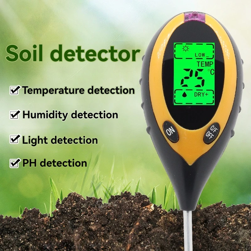 Four in One Soil Instrument Illuminance Detector Ph PH Digital Display Backlight Temperature and Humidity Test Detector