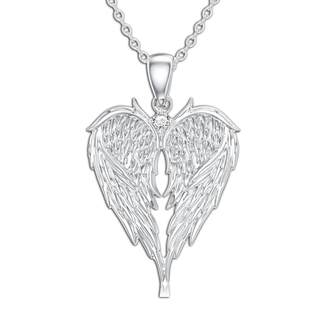 Fashionable and Smart Angel Wings Heart Shape Pendant Necklace Shining Rhinestone Decoration Children\'s New Trendy Necklace 2023