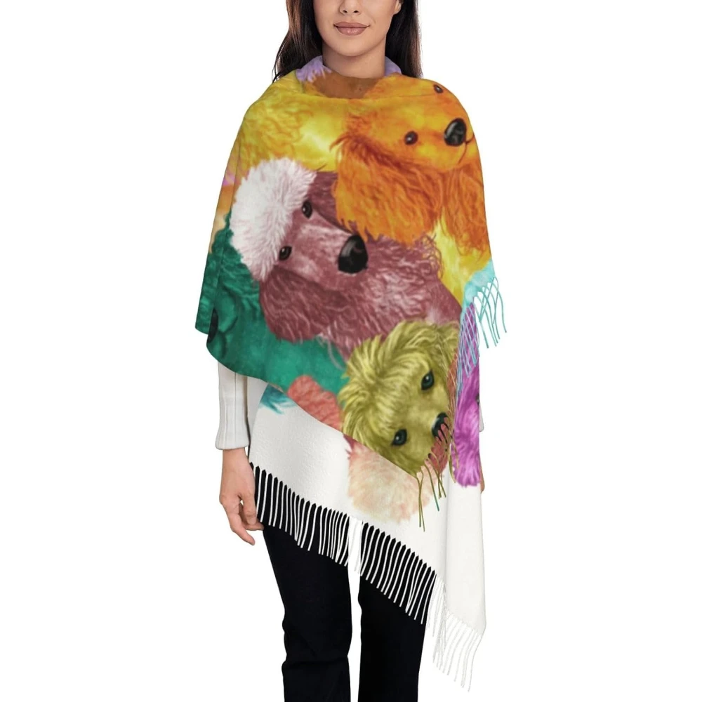 

Красочный шарф для любителей милых собак, длинный большой мягкий теплый уютный платок из пашмины, шарфы с кисточками для женщин и мужчин, подарки