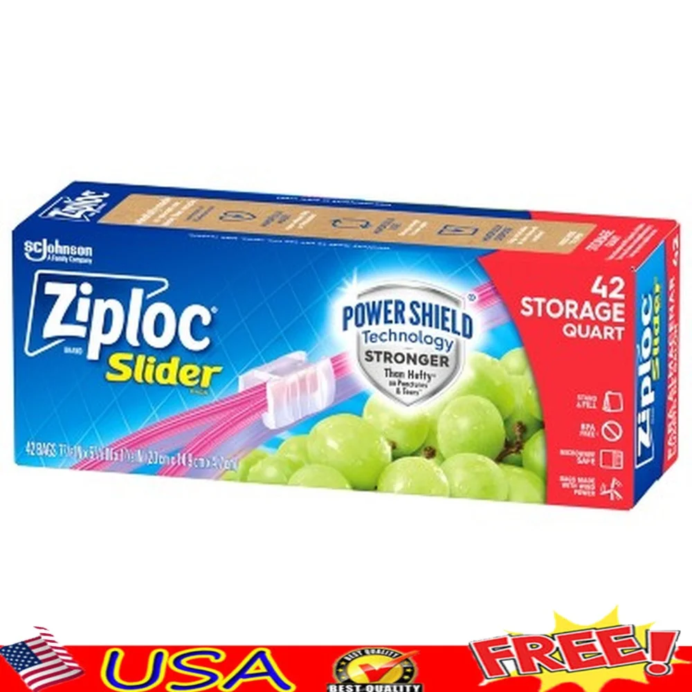 

Slider Storage Bags 42 Count BPA-Free Plastic Quart Size Easy Open Seal Multipurpose Food Storage Bags with Expandable Bottom