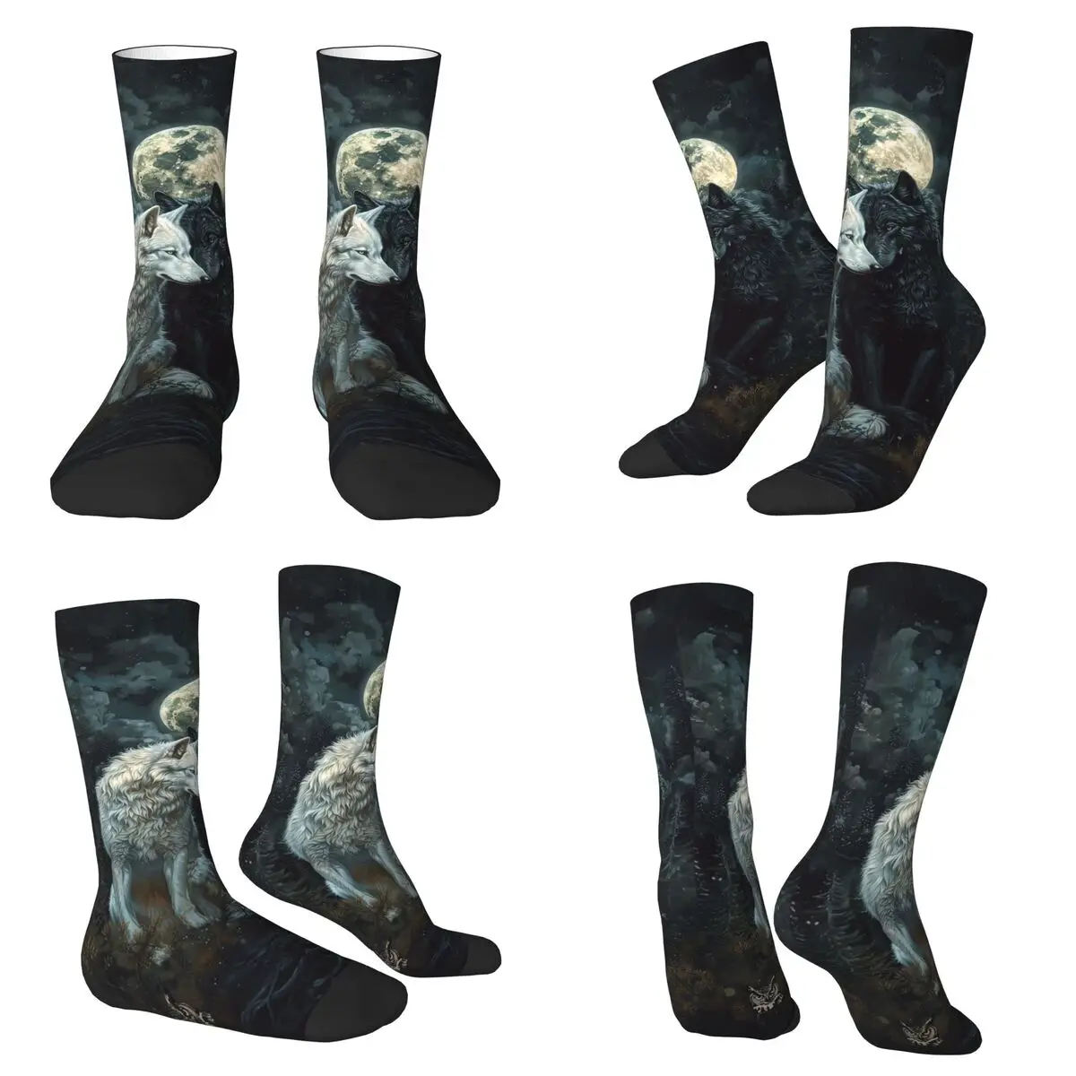 

Загадочные черно-белые носки с волком, чулки в стиле Харадзюку, всесезонные длинные носки, аксессуары для мужчин и женщин, рождественские подарки