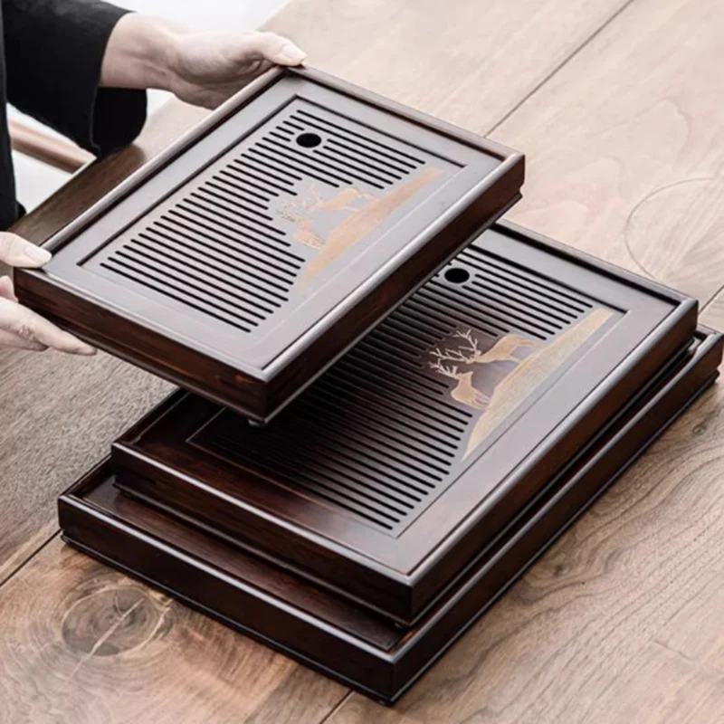 Square Bamboo Tea Tray Japan Big Antique Black Tray Luxury Table Bandeja Decorativa Centro De Mesa Tea Ceremony Accessories