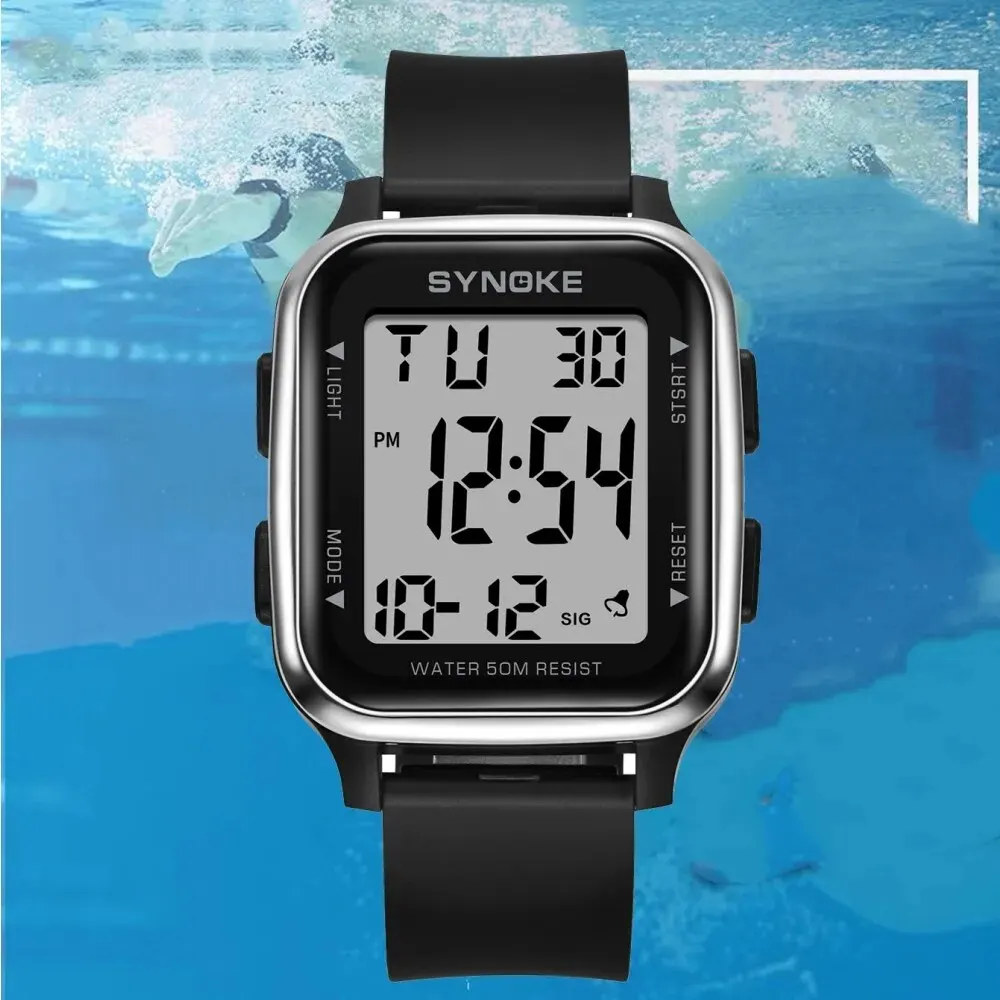 SYNOKE Watch Outdoor Sports Multifunctional Waterproof Shock Resistant Large Screen Display Luminous LED Digital Watch For Men