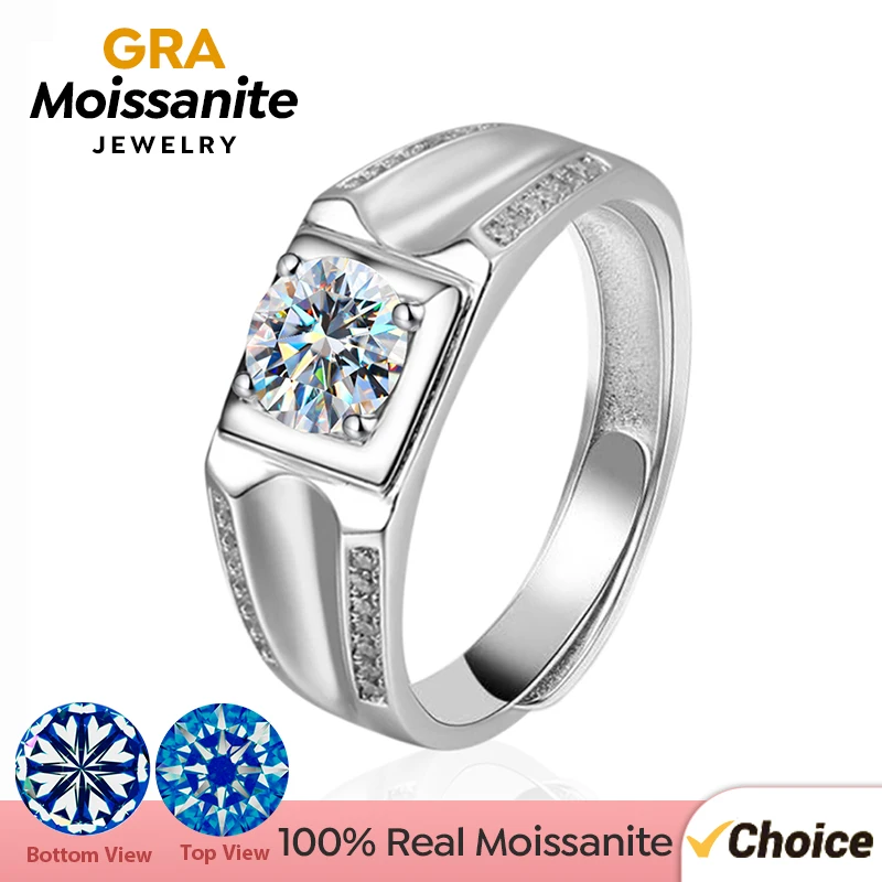 GRA Luxury Shiny 1CT Moissanite Diamond Solitaire Marriage Rings for Men Original 925 Sterling Silver Engagement Fine Jewelry