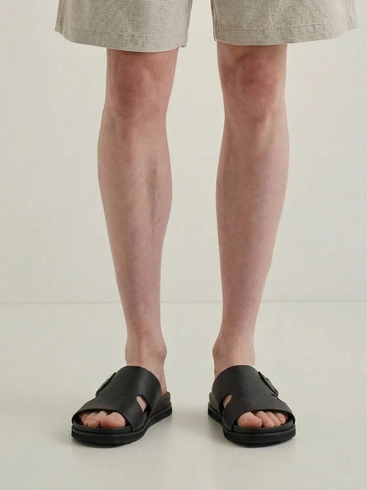 Summer Fashion Male Comfortable Genuine Leather Slippers Light Weight Flats Casual Beach Shoes Antiskid Platform Slides Footwear