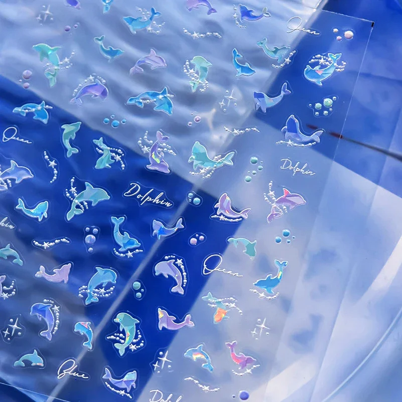 สติกเกอร์ติดเล็บปลาทอง5D น่ารัก1ชิ้นคุณภาพสูงลายเปลือกปลาคาร์พแมงกะพรุนหอยสังข์สติกเกอร์ติดเล็บเจลลี่