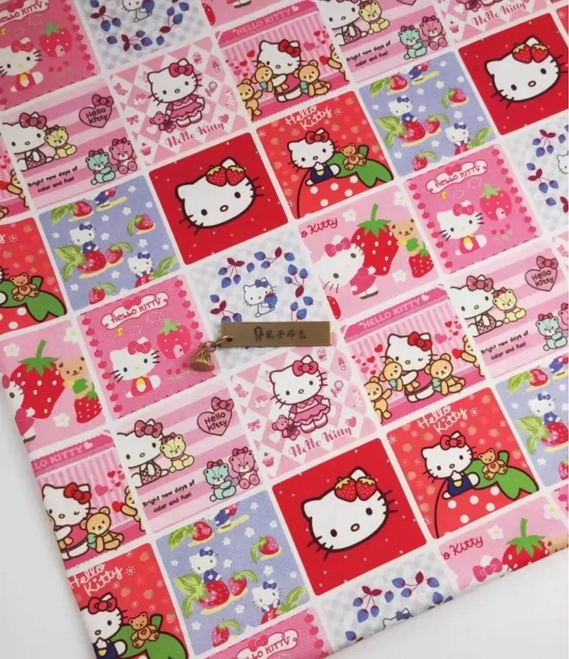 Cartoon Hello Kitty Flowers Print 100% Cotton Fabric for Girl Clothes Slipcover Hometextile Cushion Cover Needlework DIY