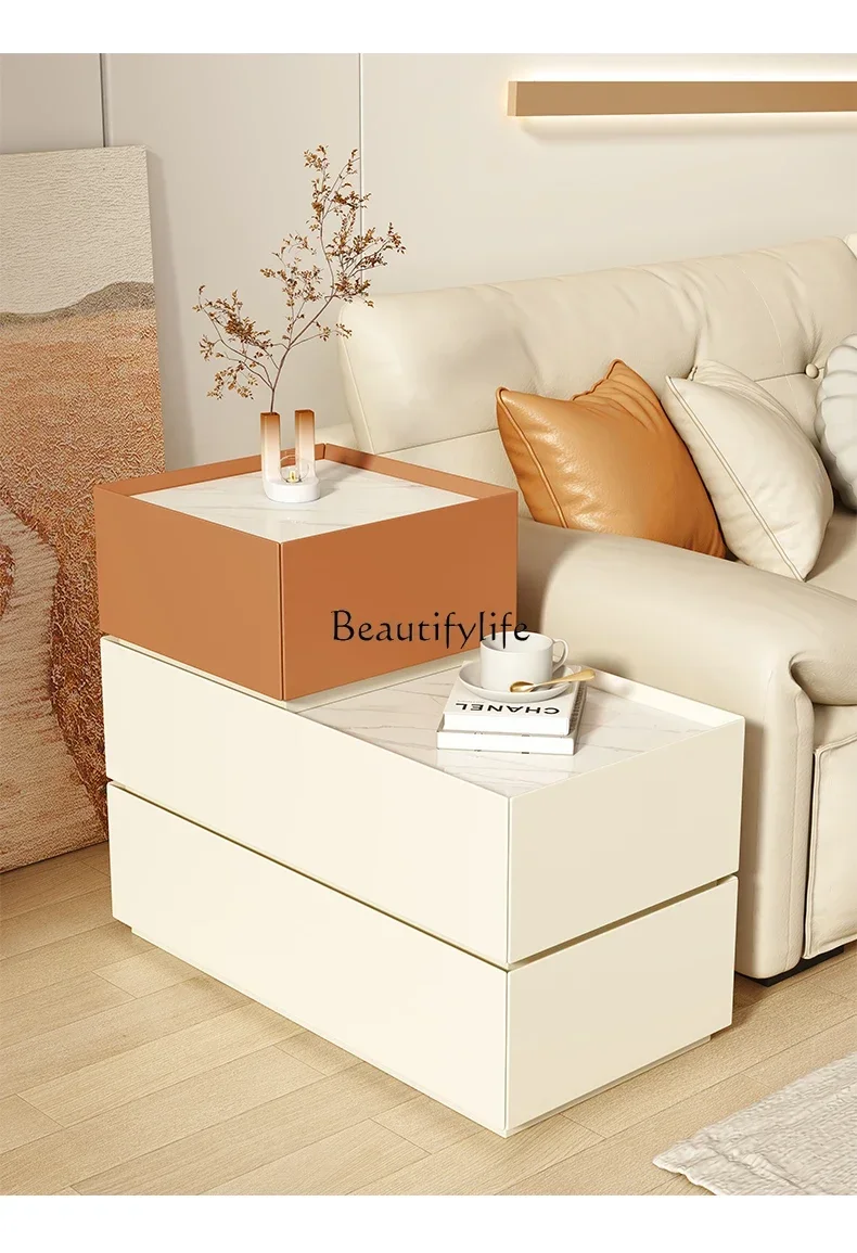 

FG10Light luxury storage simple modern small all-solid wood rock slab movable leather crevice cabinet