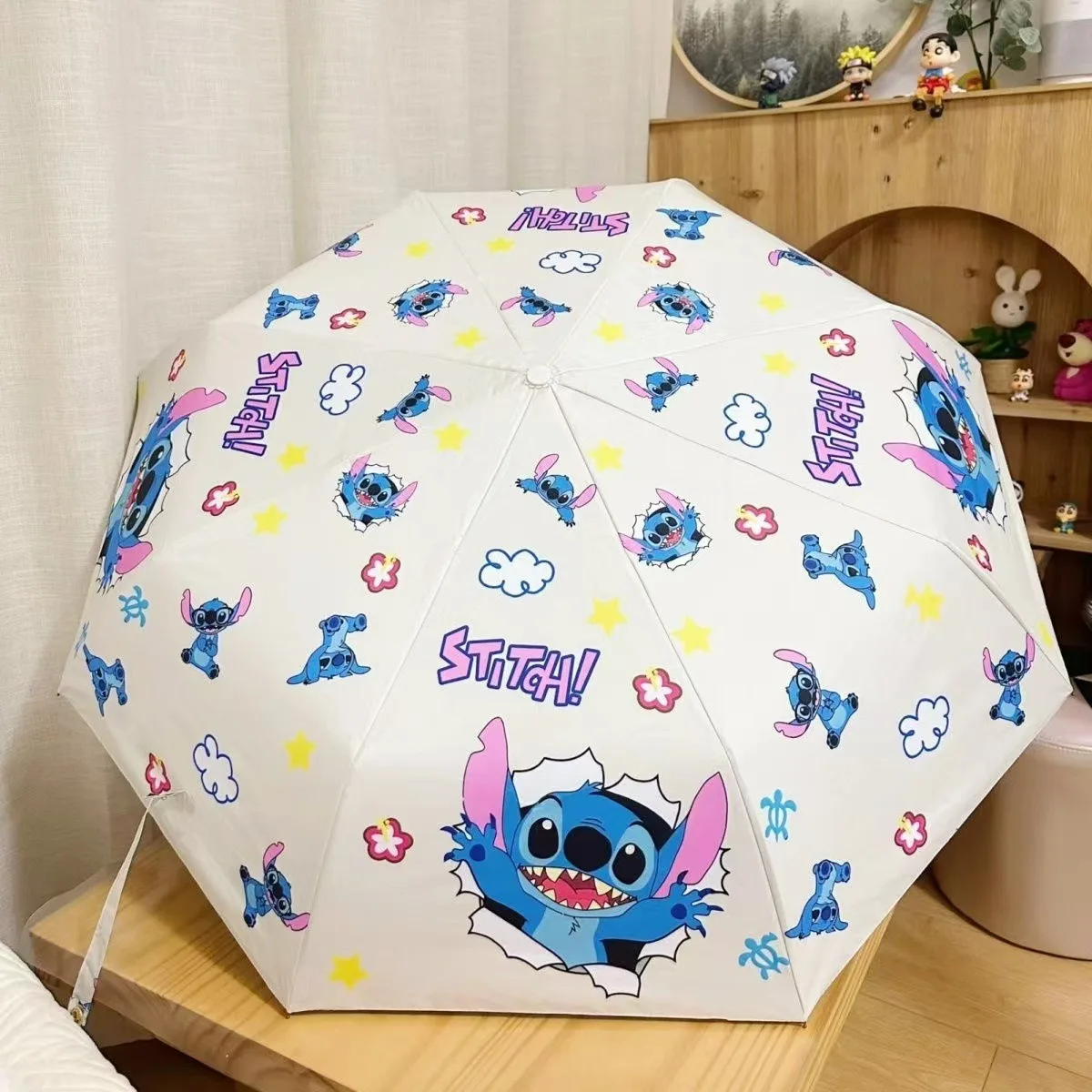 Cartoon Stitch Umbrella Female Instagram Folding Fully Automatic Sun Umbrella Sun and Rain Dual Use Student Sun Protection and U