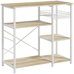 Homcom Moderne Keukenplank Met 1 Mand 90X40X84,5 Cm Eiken En Wit