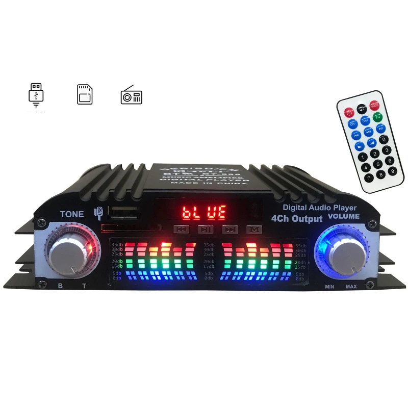 

12V 4 Channel Car Mini Amplifier bluetooth Audio Digital Amplifier Subwoofer Power Amplifier Speakers With Remote Control BT-998